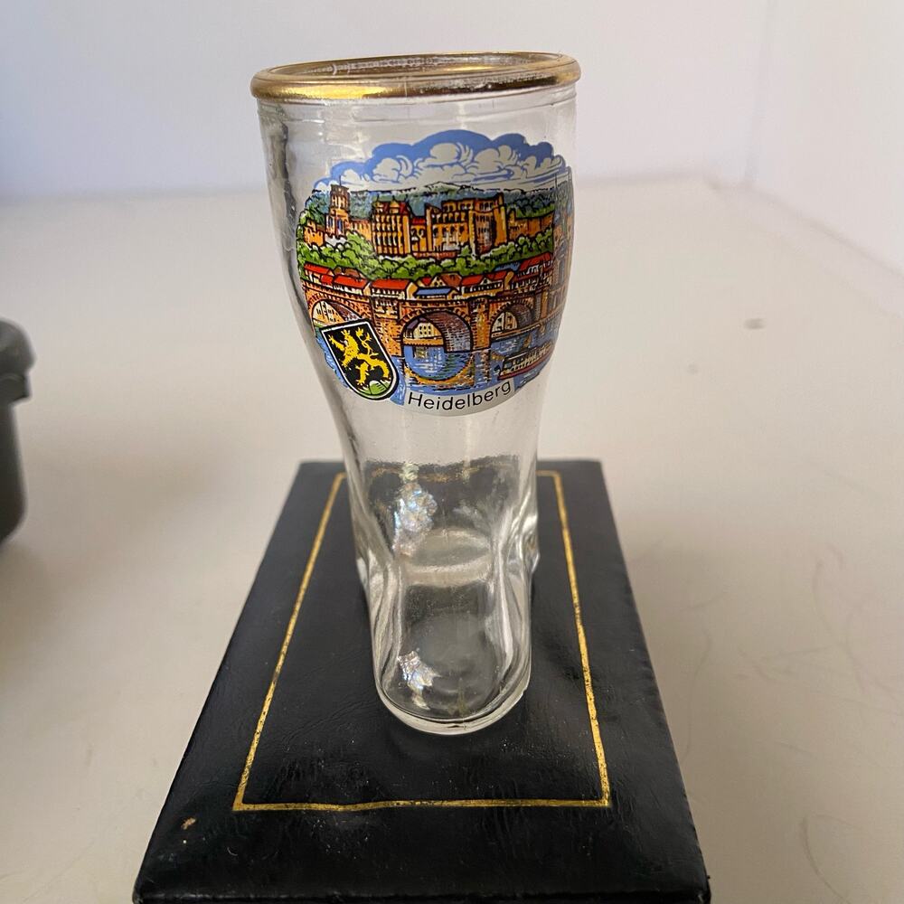 Heidelberg Boot Shot Glass Clear Gold Trim Germany Vintage 3"